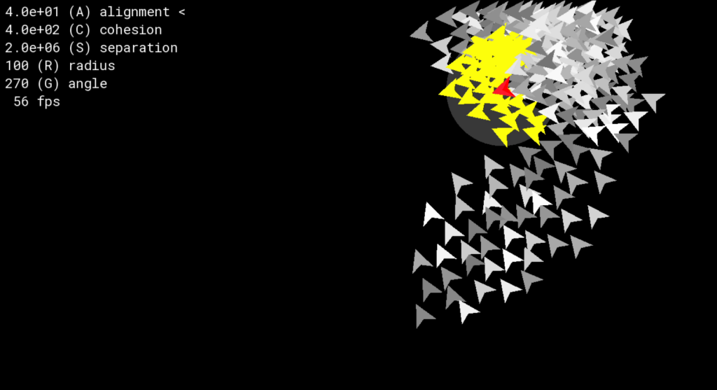 Screenshot of a boids simulation