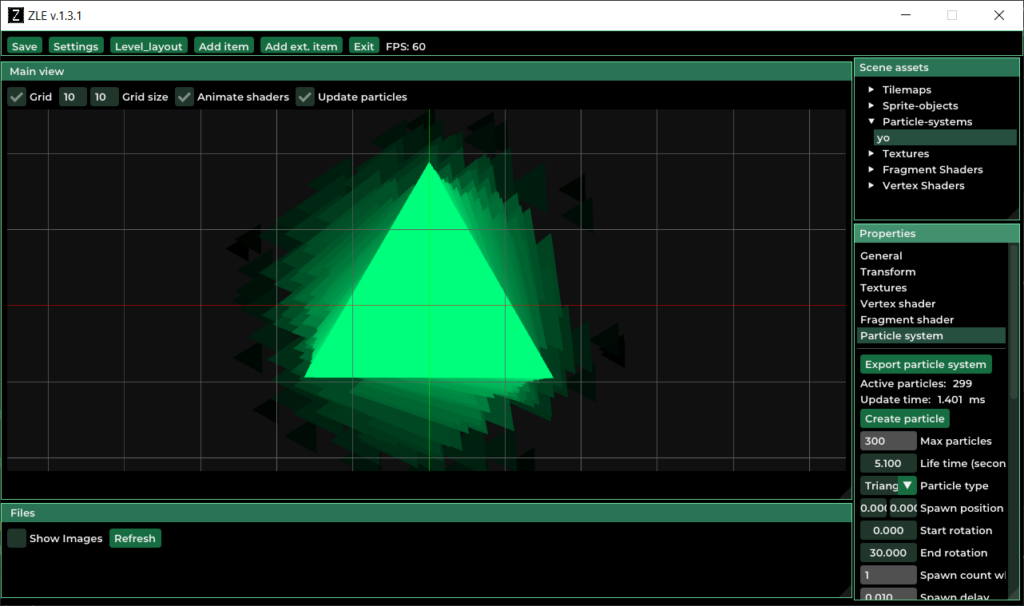Screenshot of the ZLE with a green shader/particle and a green UI theme