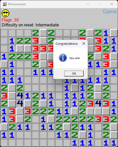 Screenshot of a classic Minesweeper game