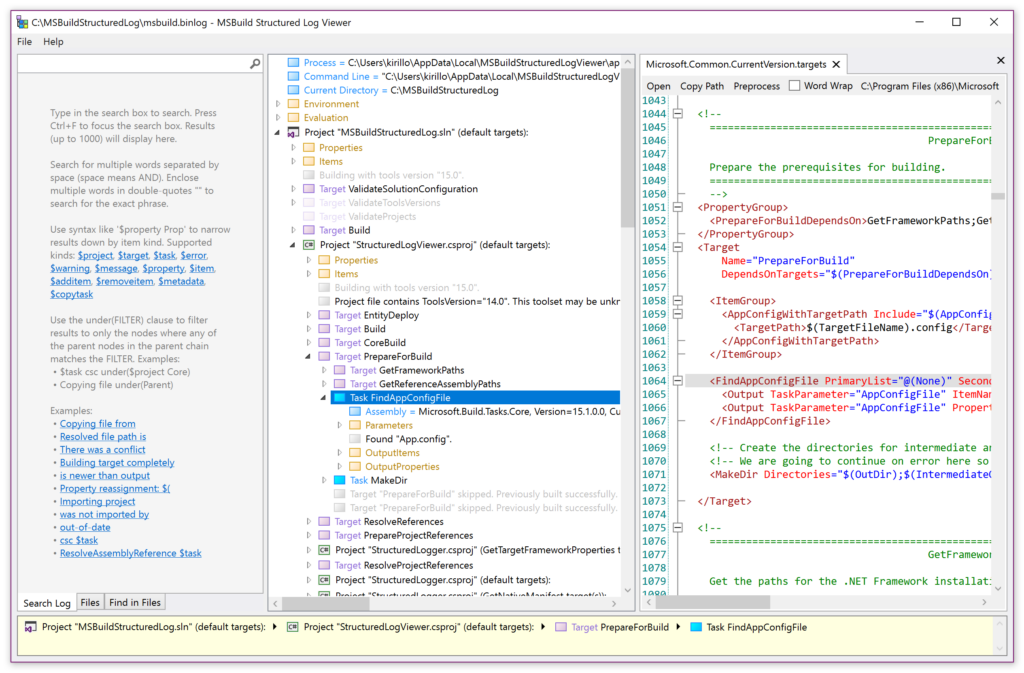 Screenshot of MSBuild Structured Log Viewer