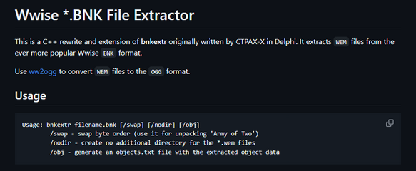 Screenshot of the GitHub repository saying Wwise *.BNK File Extractor